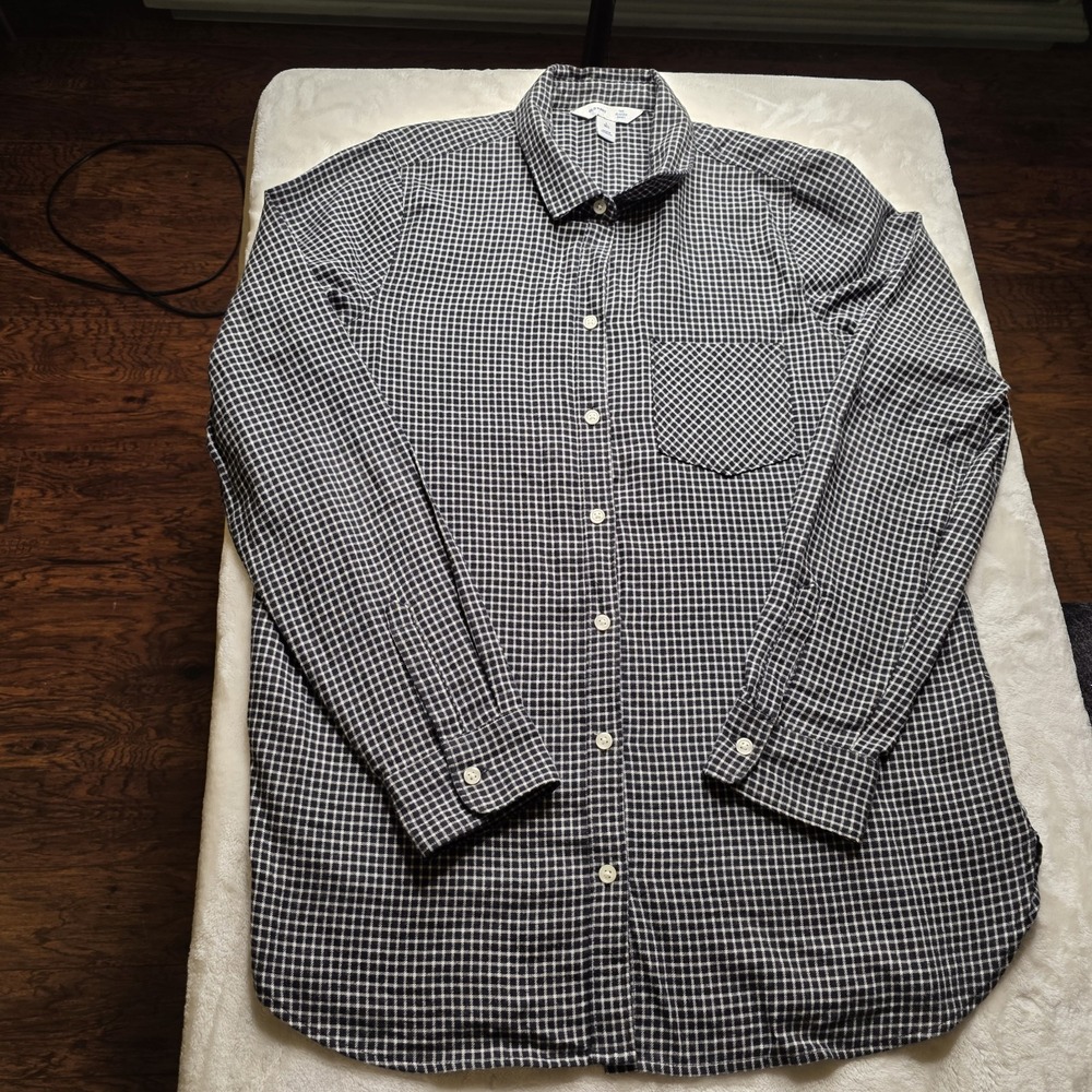 Old Navy Women's Long Sleeve Blouse Black Plaid, Button-Up, Size L Tall‎